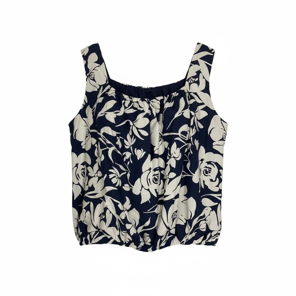 A New Day Sleeveless Cropped Bubble‎ Top Women's XXL Navy & White Floral Boho